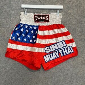 Vintage TWINS Special Sinbi Amercan Muai Thai Fighter Shorts Mens XL Flag Fight